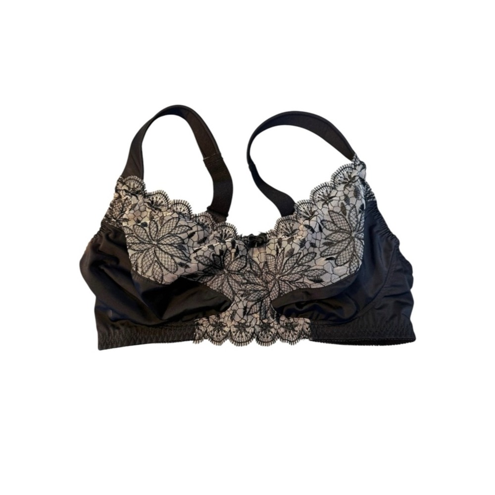 4/$40 Curve Muse Black‎ Floral Lace Unlined Full Coverage Bra 42DDD